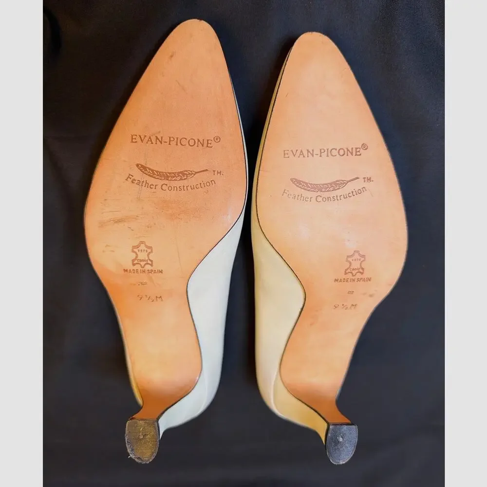 Vintage Evan Picone Made in Spain Ivory Leather Pumps Heels 9.5 Deadstock